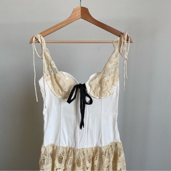 For Love And Lemons Cream Lace Maxi Dress with Black Bow - Picture 6 of 12